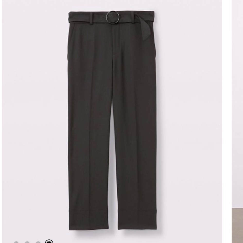 Club Monaco black front crease pant with O ring belt